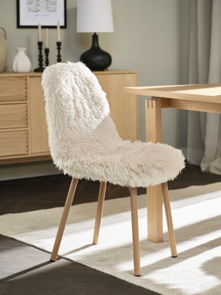 Кухненски стол JONSTRUP плюшен светлокремав текстил/цвят дъб