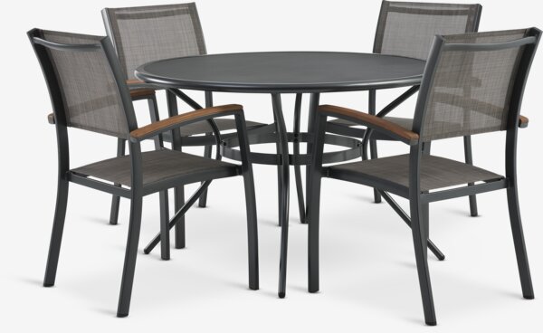 LARVIK Ø120 stol + 4 SIRDAL složive stolice siva