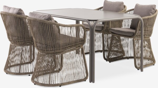 RAUMA D140 stół ciemnopiaskowy + 4 krzesło STORDALEN natur.