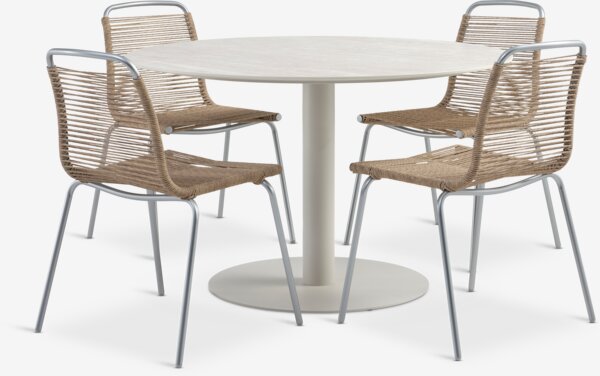 VAMDRUP D120 table beige+ 4 MIDDAGSBERGET chair natural