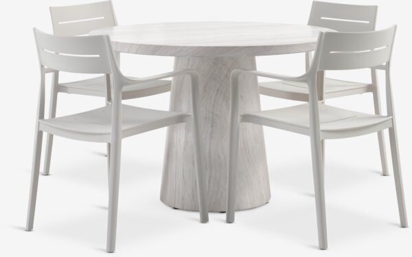 SKARSLIA Ø110 bord travertin + 4 INGSTRUP stol beige