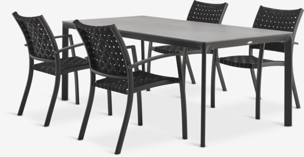 KUMLA Д200 маса сива + 4 GLOMFJORD стола черни