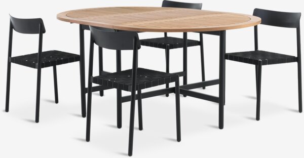 RENA L54/175 bord hårdttræ + 4 HAGLEBU stol sort