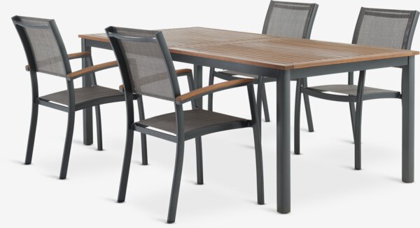 ULBJERG L214/297 table bois massif + 4 SIRDAL chaises gris