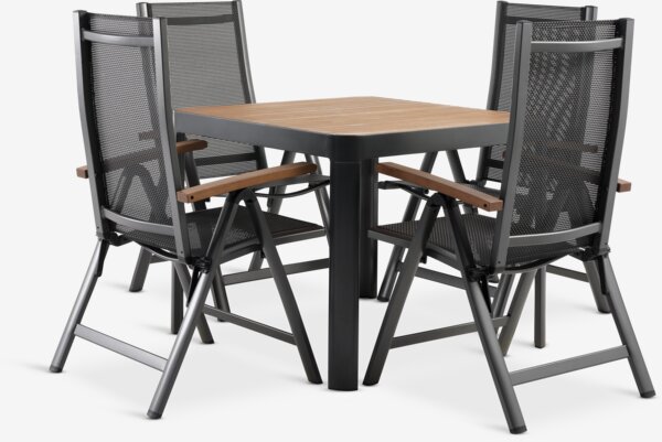 SIRDAL L91 bord hardtre + 4 SIRDAL stol grå