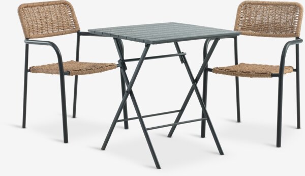 SANDVIKA L65 bord svart + 2 ORKANGER stol natur