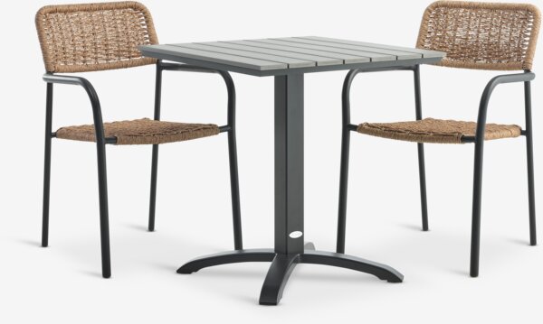 HOBRO D70 stół szary + 2 ORKANGER krzesło naturalny