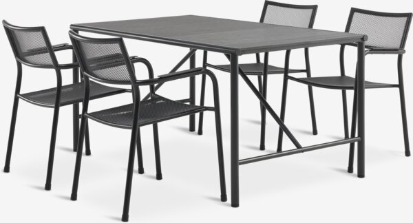 VIERLI L149 tafel + 4 HEMSEDAL stoelen zwart