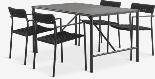 VIERLI L149 tafel + 4 TRILLEVALLEN stoelen zwart