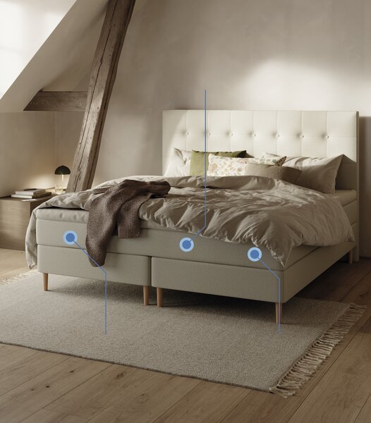 Letto boxspring 140x200 cm NEVLA + EKSO Sabbia-91 Medio