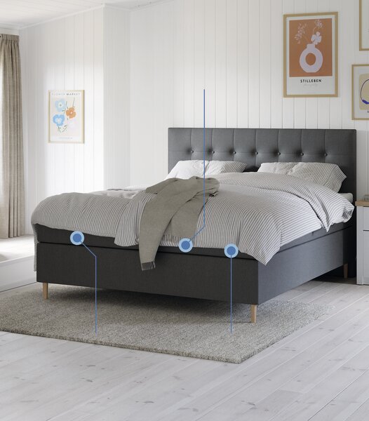 Letto boxspring 160x200cm VELFJORDEN + FLYA Grigio-40 Rigido