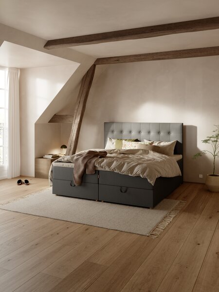 Boxspring 90x200 HOLMELVA + KOLA grijs-40 heel stevig