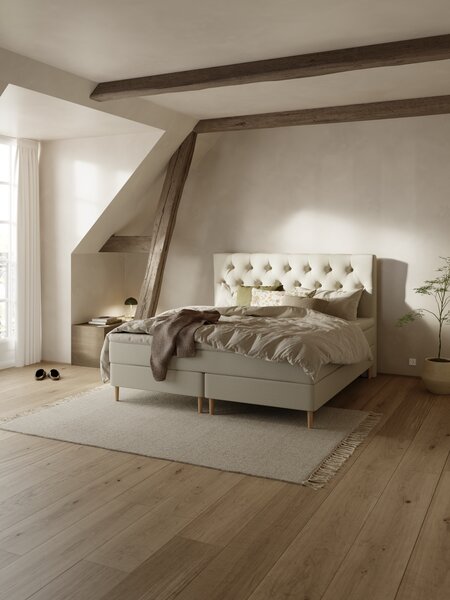 Letto boxspring 90x200 cm NEVLA + EKSO Sabbia-91 Medio