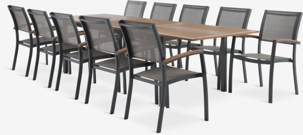 ULBJERG L214/297 table bois massif + 4 SIRDAL chaises gris