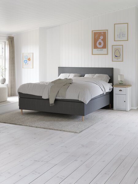 Letto boxspring 160x200cm VELFJORDEN + FLYA Grigio-40 Rigido