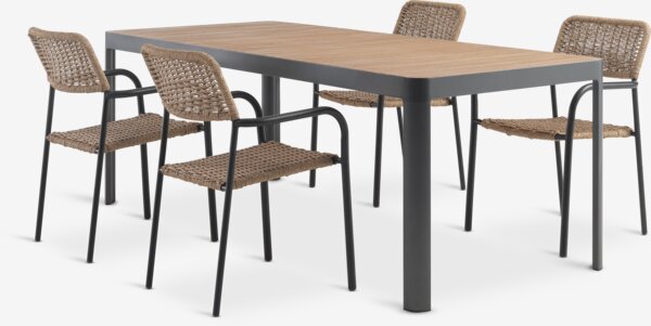 SIRDAL L211 Tisch Hartholz + 4 ORKANGER Stuhl natur