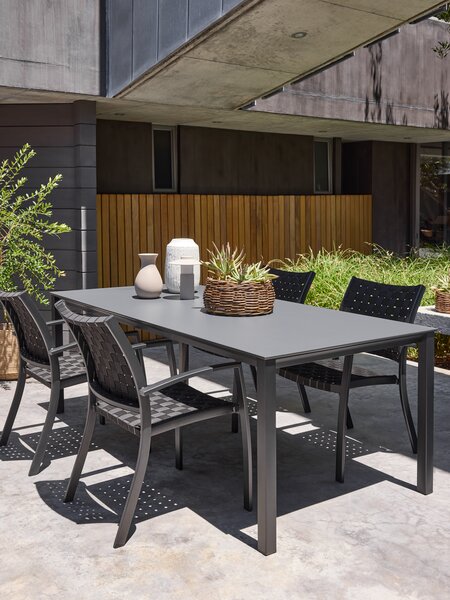 LANGET L207 bord + 4 GLOMFJORD stol sort