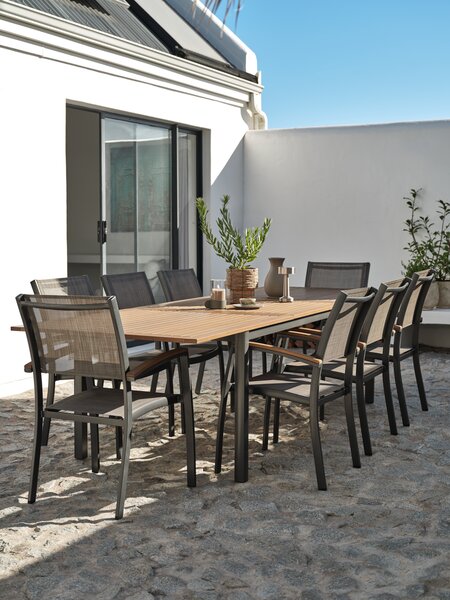 ULBJERG L214/297 table bois massif + 4 SIRDAL chaises gris