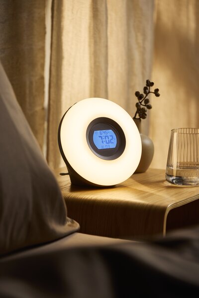 Wake-up light vekkerklokke EVALD B11xL17xH17cm varm grå