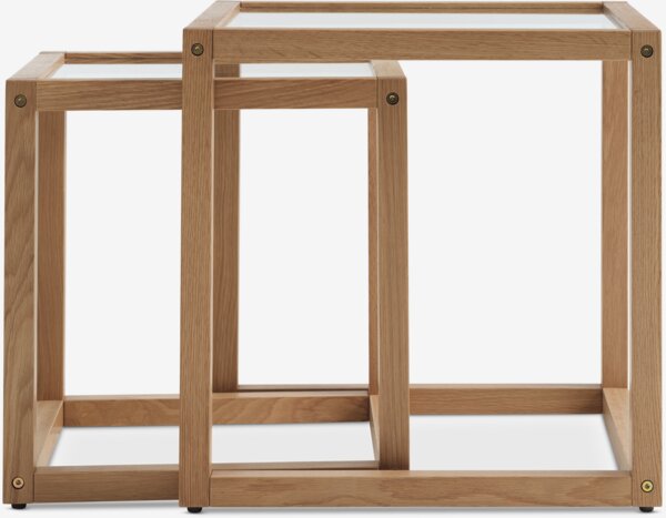 Settbord KANNERUP 45x45/38x38 varm eik/glass 2 stk
