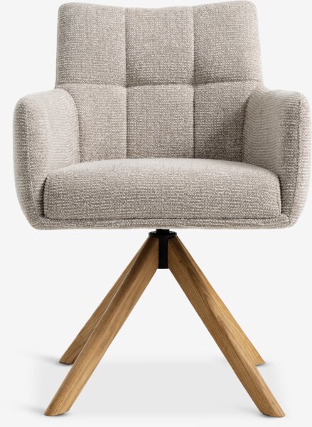 Spisestol VEMMETOFTE svingfot beige stoff/natur eik