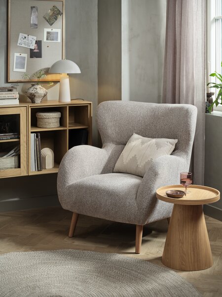 Armchair HAGESTED beige fabric/natural oak colour