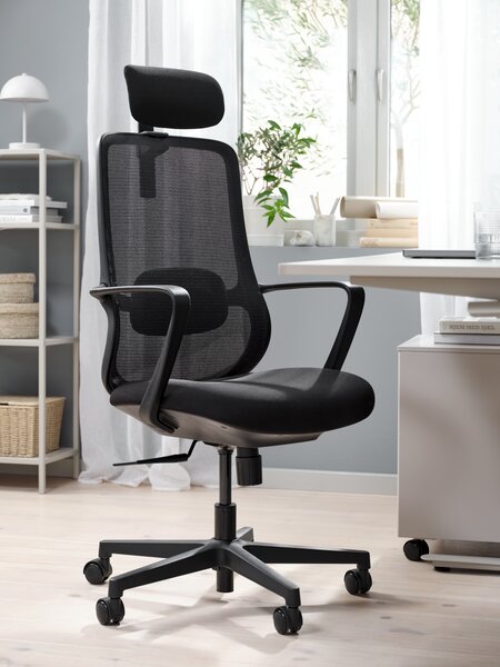 Kontorstol KARLSLUNDE svart mesh/svart stoff