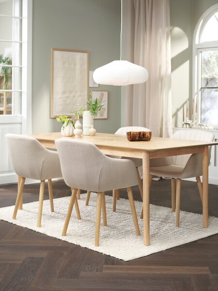 NORDENSKOV L200/280 bord natur eik + 4 ADSLEV stol beige