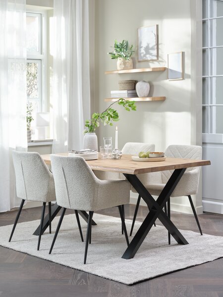 ROSLEV L160 bord natur eik + 4 PURHUS stol offwhite