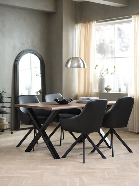 ROSLEV L160 Tisch dunkle Eiche + 4 ROSTRUP Stühle schwarz