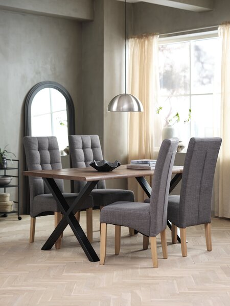 ROSLEV L160 bord mørk eik + 4 BJERREBY stol grå