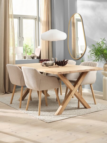 GRIBSKOV L180 bord natur eik + 4 ADSLEV stol beige
