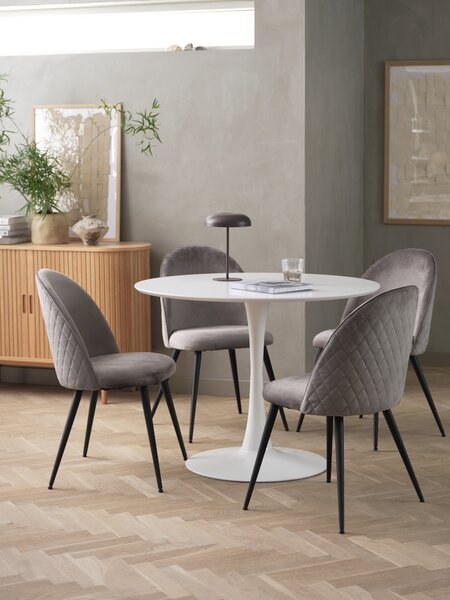 RINGSTED D100 table white + 4 KOKKEDAL grey velvet