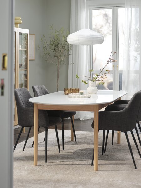 MARSTRAND L200/280 white + 4 PURHUS chairs grey/black
