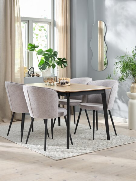 JEGIND L130 natural oak/black + 4 RISSKOV light grey