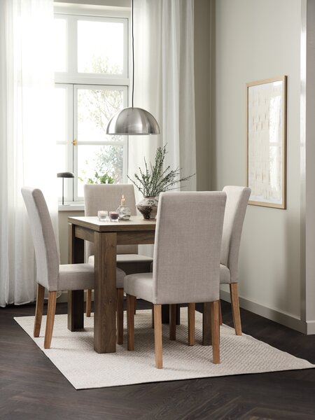 VEDDE L80/160 table wild dark oak + 4 TUREBY beige