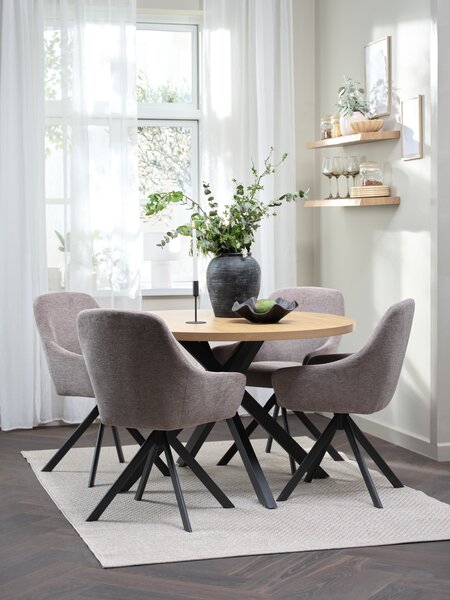 NORTOFT Ś120 stół ciepły dąb + 4 ROSTRUP piaskowy/czarny