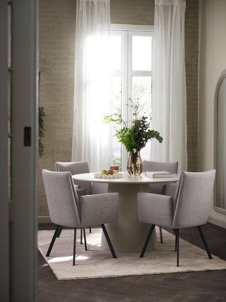 KLIPLEV Ø120 Tisch Travertin + 4 GJESING Stühle beige/schwar