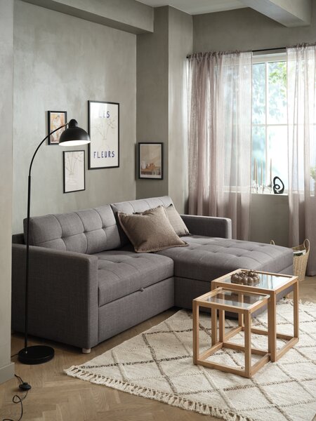 Sovesofa m/sjeselong TEGLHUSE grå stoff