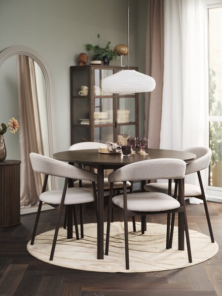 ALSTED D120 table dark oak + 4 EJSING beige/dark oak