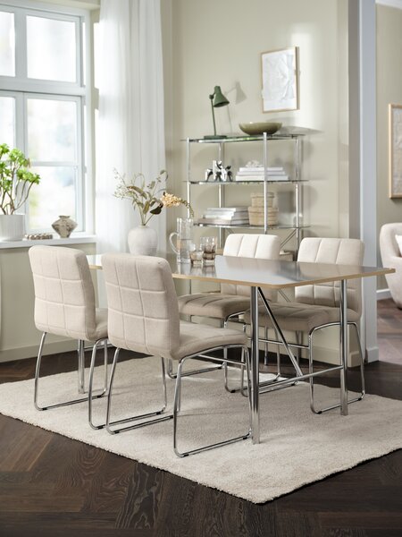 HORNUM L180 bord brun/krom + 4 HAMMEL stol beige
