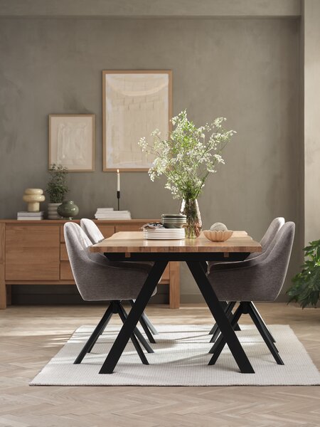 SANDBY L210 Tisch natur Eiche + 4 ROSTRUP sand/schwarz