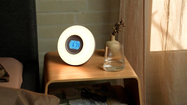 Wake-up light vekkerklokke EVALD B11xL17xH17cm varm grå