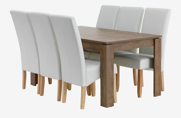 VEDDE D160 stôl divoký dub + 4 BAKKELY stoličky krémová