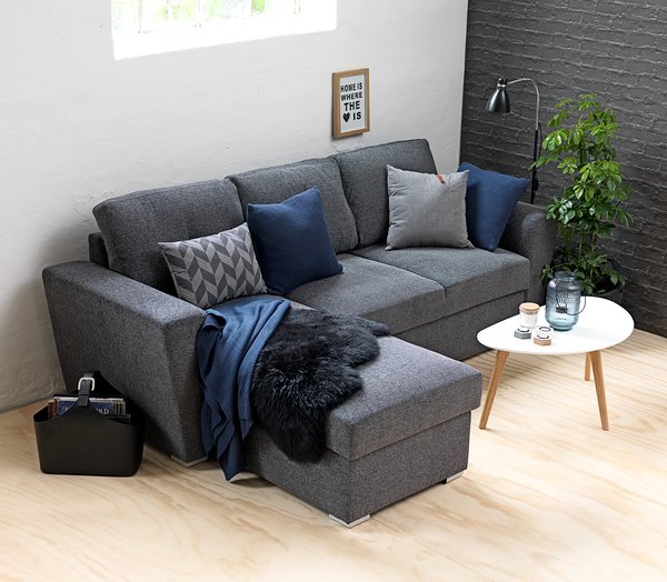 Sofa bed chaise longue VEJLBY dark grey fabric JYSK