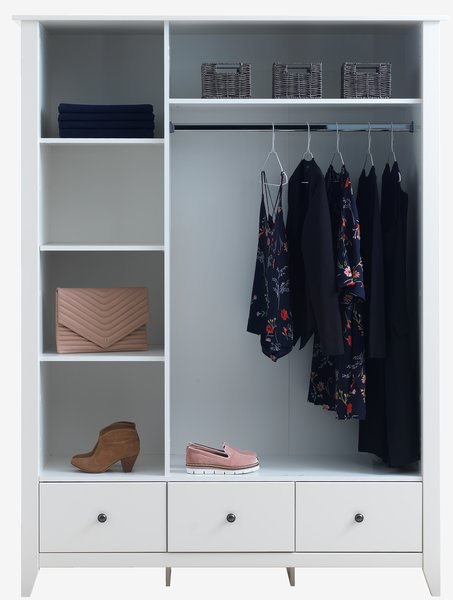 Wardrobe NORDBY 150x200 3 doors 3 drawers white