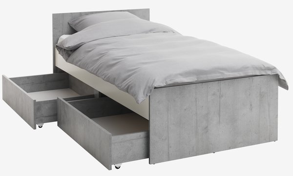Krevet s pohranom BILLUND 90x200 bijela/beton siva