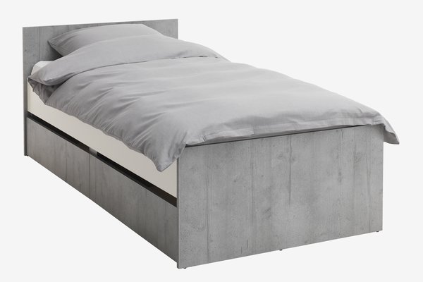 Bett mit Stauraum BILLUND 90x200 weiß/beton