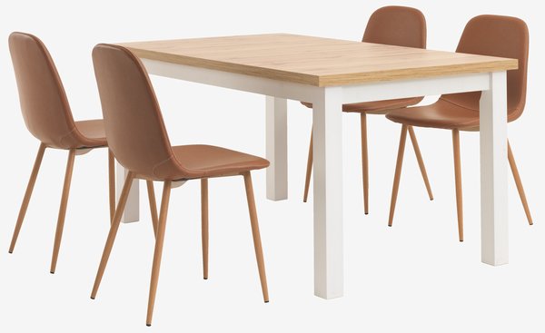 MARKSKEL L150/193 Tisch + 4 JONSTRUP Stühle cognac/eiche