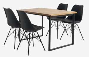 Mesa AABENRAA L120 roble + 4 sillas KLARUP negro